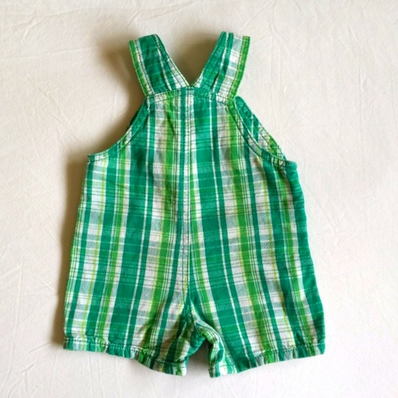 please mum woven cotton green plaid shortalls 0-3 months baby - Picture 6 of 6